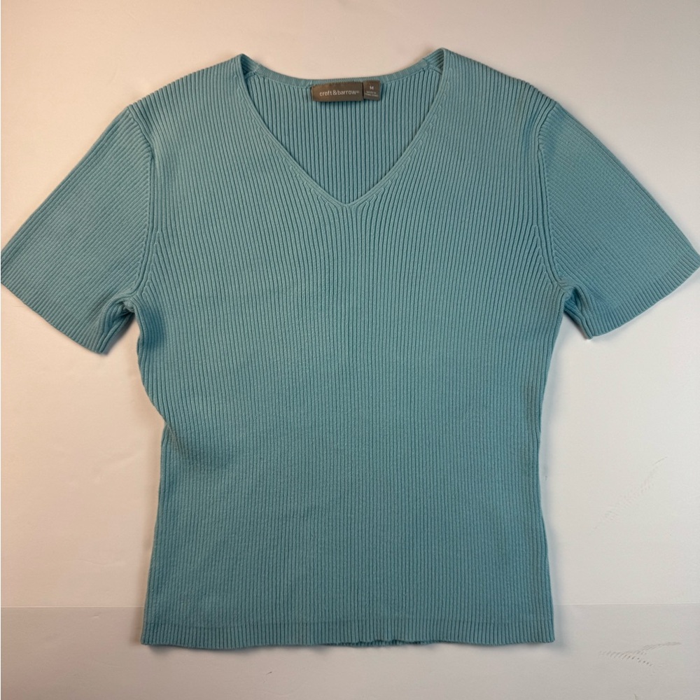 Women’s Light Blue Ribbed V-Neck short sleeve top size medium